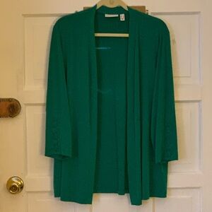 Susan Graver Liquid Knit Open Front Cardigan with Laced Sleeve Detailing L